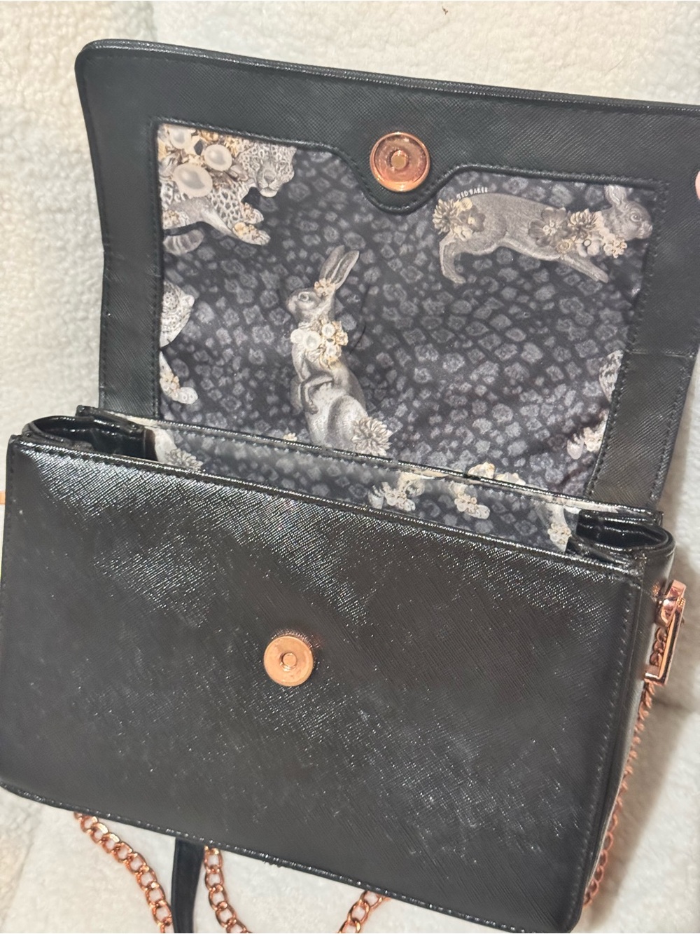 Ted Baker Black Crossbody with Rose Gold Chain Strap - Picture 7 of 11